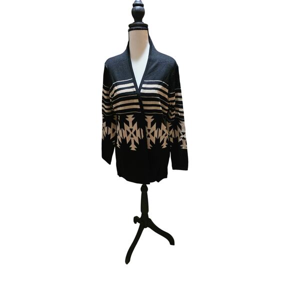 Super Line Geometric Knit Cardigan – Black – Open Front – Size S - Picture 1 of 5